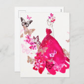 水彩花嫁フローラ蝶金ゴールドグリッター シーズンポストカード (正面/裏面)