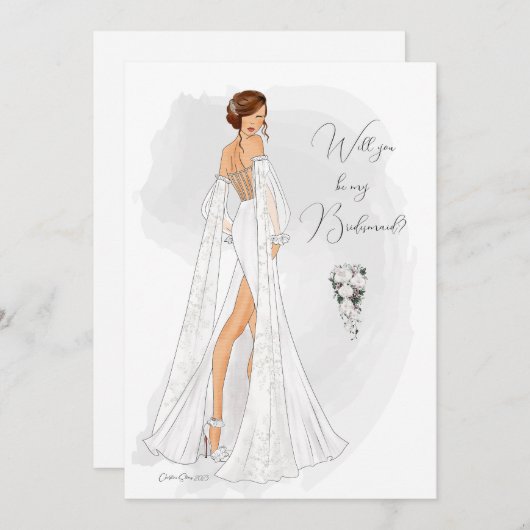 水彩花嫁図解入りの、写真付きの提案カード ノートカード (正面/裏面)