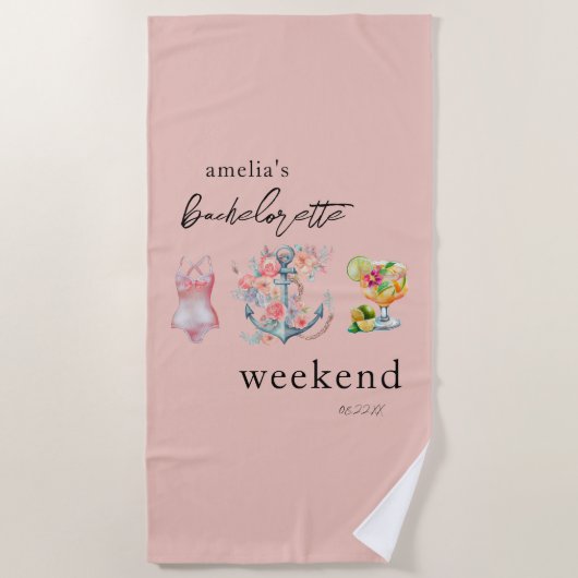 水彩花嫁独身パーティー ビーチタオル (正面)
