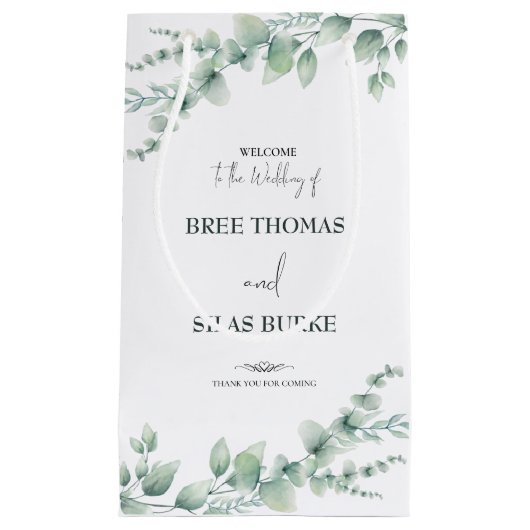 水彩花嫁&花婿の名前結婚ズ スモールペーパーバッグ (正面)