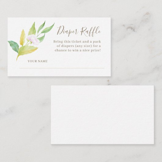水彩花小枝ベビーシャワーおむつラッフル エンクロージャーカード (正面/裏面)