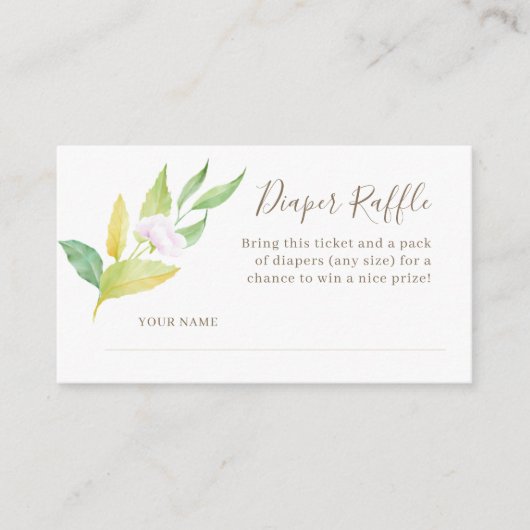 水彩花小枝ベビーシャワーおむつラッフル エンクロージャーカード (正面)