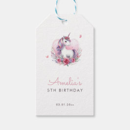 水彩花弁ユニコーンの魔法の誕生日パーティー ギフトタグ