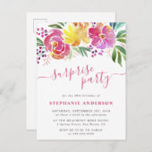 水彩花手書きサプライズパーティー インビテーションポストカード (正面/裏面)