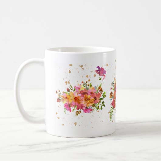 水彩花明るい金ゴールドコーヒーマグ コーヒーマグカップ (左)