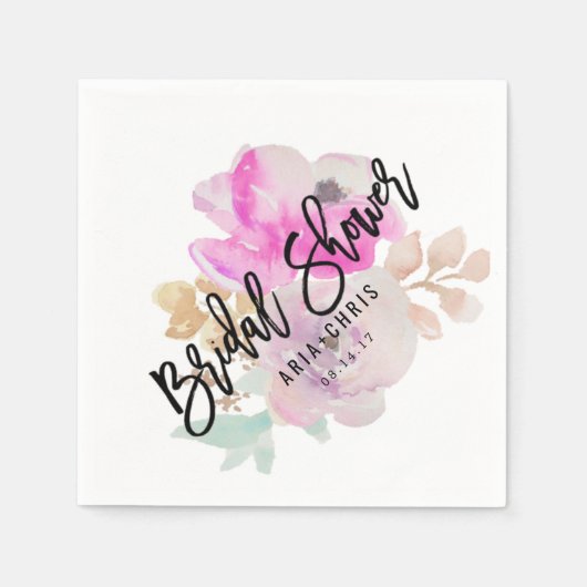 水彩花春の結婚式ブライダルシャワー スタンダードカクテルナプキン (正面)