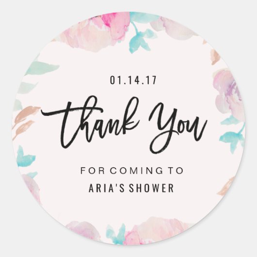 水彩花春サンキューステッカー ラウンドシール (正面)