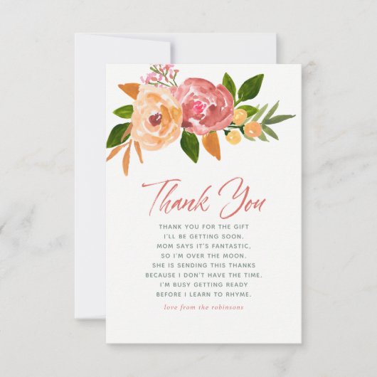 水彩花春ベビーシャワーありがとう サンキューカード (正面)