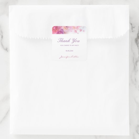 水彩花朵玫瑰手写感谢 スクエアシール (バッグ)