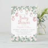 水彩花朵蝴蝶结粉色婴儿派对 招待状 (スタンド正面)