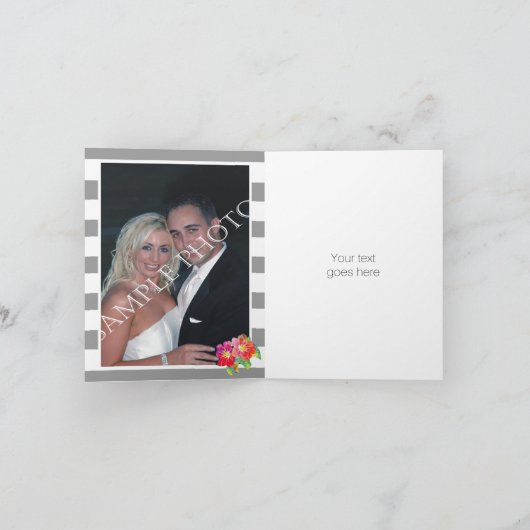 水彩花朵 灰白色 婚礼感谢卡 サンキューカード (内部)