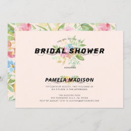 水彩花束とモダンなタイポグラフィ 招待状