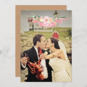 水彩花束の結婚式の写真感謝カード 招待状 (正面/裏面)