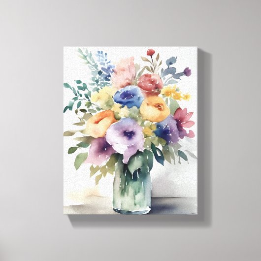 水彩花束の絵画 キャンバスプリント (正面)