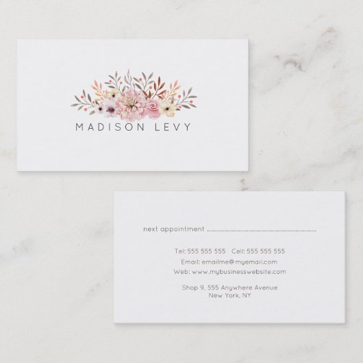 水彩花束シンプルエレガント名刺 予約カード (正面/裏面)