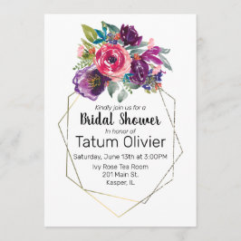 水彩花束ジオメトリ金ゴールド枠 招待状