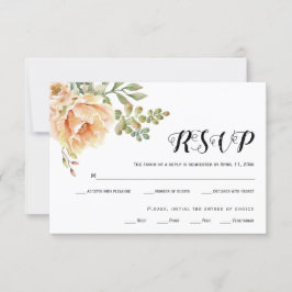 水彩花束タイポグラフィ結婚式RSVPカード 出欠カード