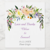 水彩花束パーソナライズされた結婚の ワインラベル (シングルラベル)