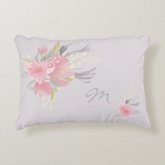 水彩花束フローラモノグラム アクセントクッション (正面)