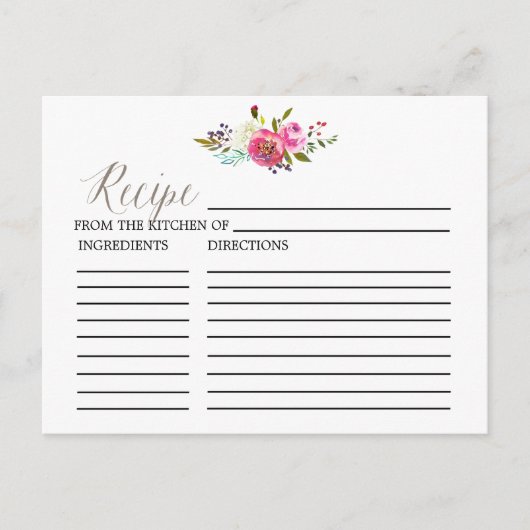 水彩花束ブライダルシャワーレシピカード ポストカード (正面)