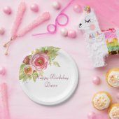 水彩花束和紙皿 ペーパープレート (パーティー)