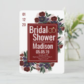 水彩花束植物学バーガンディー ブライダルシャワー 招待状 (スタンド正面)