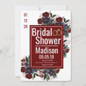 水彩花束植物学バーガンディー ブライダルシャワー 招待状 (正面)