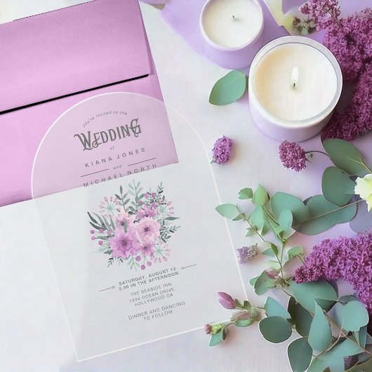 水彩花束結婚の薄紫ID654 アクリル招待状