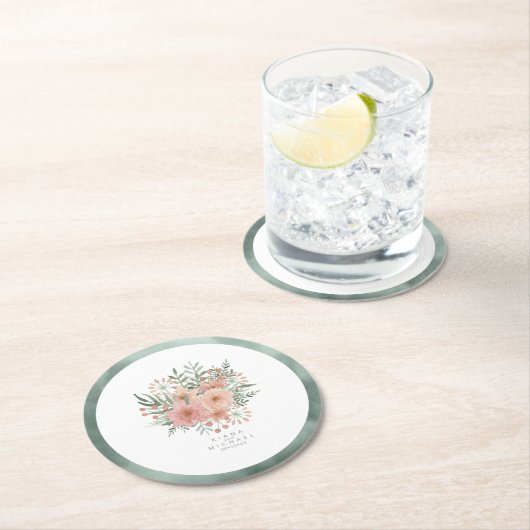 水彩花束結婚の赤面ID654 ラウンドペーパーコースター (インサイチュ)