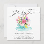 水彩花束誕生日ティー招待状 招待状 (正面)
