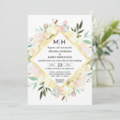 水彩花束 ウェディング ピンク ゴールド ホワイト 招待状 (スタンド正面)