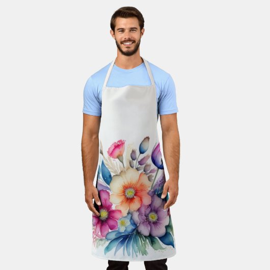 水彩花束 エプロン (着用した状態)