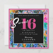 水彩花束 サプライズパーティー 16歳の誕生日 招待状 (正面)