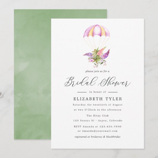 水彩花束 パラシュート ブライダルシャワー 招待状 (正面/裏面)