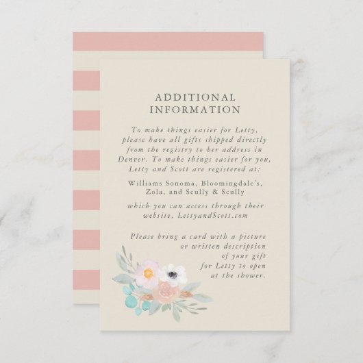 水彩花束、ブライダルシャワー情報カード エンクロージャーカード (正面/裏面)