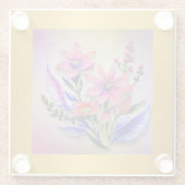 水彩花束、背カラフル景 ガラスコースター (裏面)