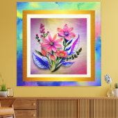 水彩花束、背カラフル景 キャンバスプリント (インサイチュ (リビング))