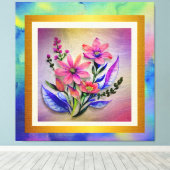 水彩花束、背カラフル景 キャンバスプリント (インサイチュ (ウッドフロア))