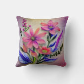 水彩花束、背カラフル景 クッション (裏面)