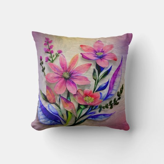 水彩花束、背カラフル景 クッション (正面)
