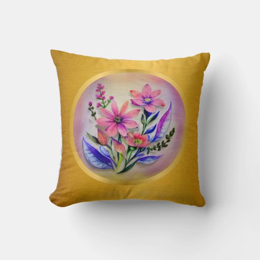 水彩花束、背カラフル景 クッション (正面)
