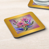 水彩花束、背カラフル景 コースター (左側)