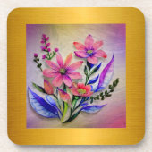 水彩花束、背カラフル景 コースター (正面)