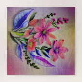 水彩花束、背カラフル景 ジグソーパズル (横)