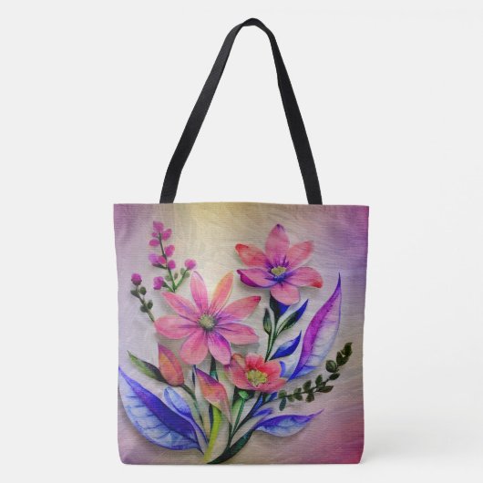水彩花束、背カラフル景 トートバッグ (正面)