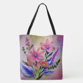水彩花束、背カラフル景 トートバッグ (裏面)