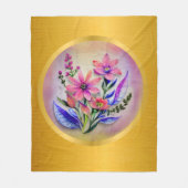 水彩花束、背カラフル景 フリースブランケット (正面)