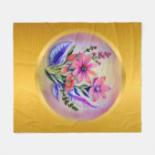 水彩花束、背カラフル景 フリースブランケット (正面(横))