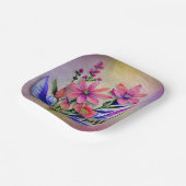 水彩花束、背カラフル景 ペーパープレート (傾斜あり)