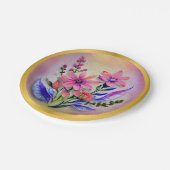 水彩花束、背カラフル景 ペーパープレート (アングル)